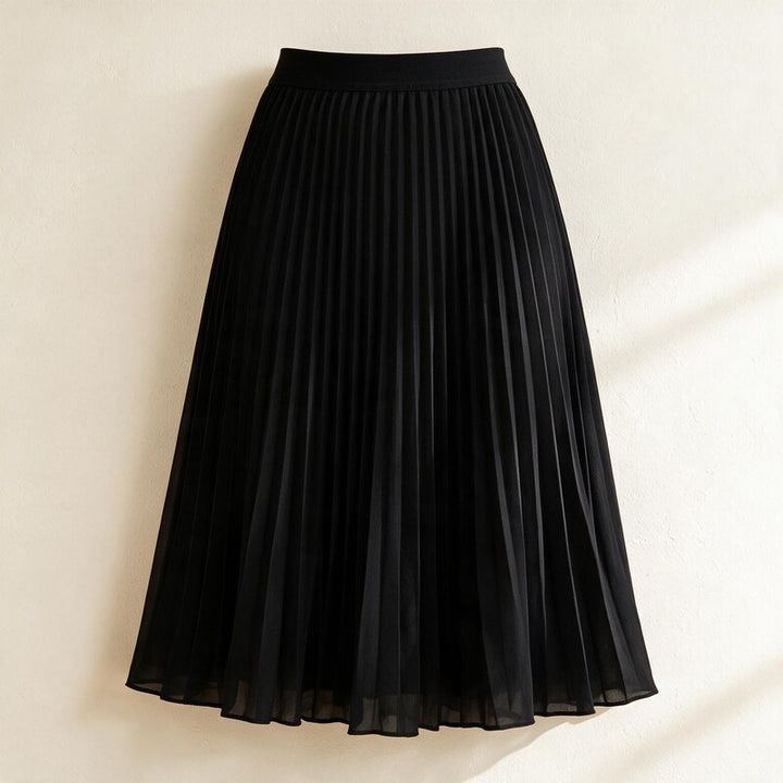 Lucy Melbourne pleated midi skirt in Black – front view, ghost mannequin