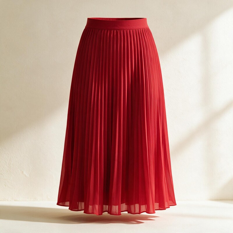 Lucy Melbourne pleated midi skirt in Red – front view, ghost mannequin