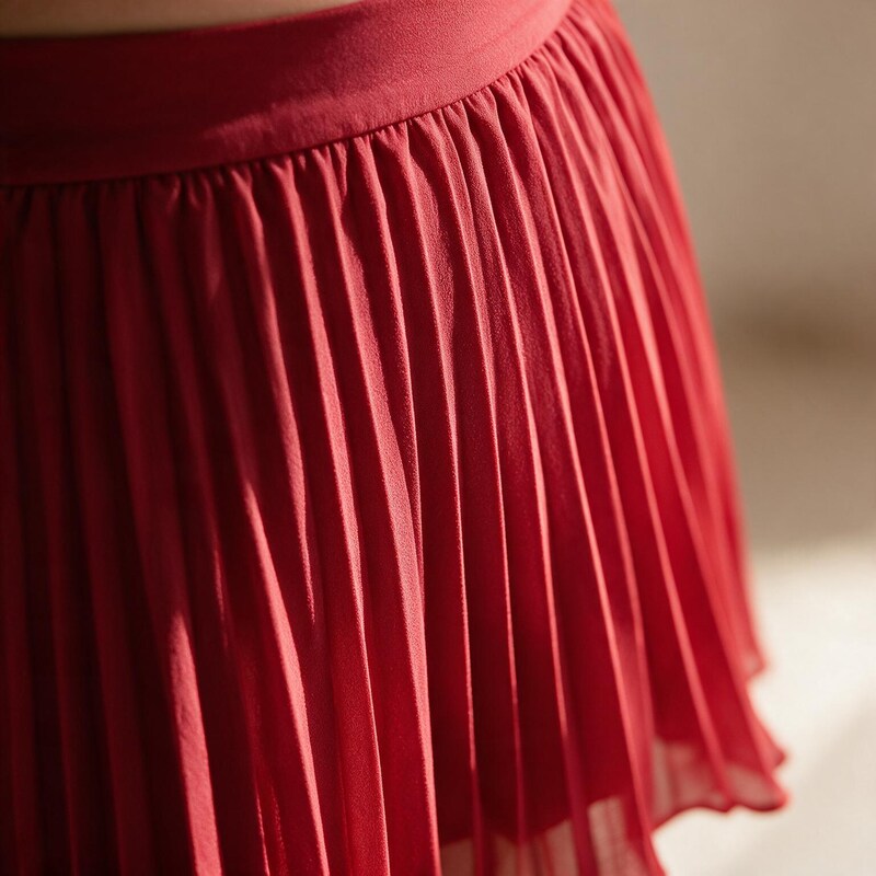 Lucy Melbourne pleated midi skirt in Red – close-up detail of waistband and pleats