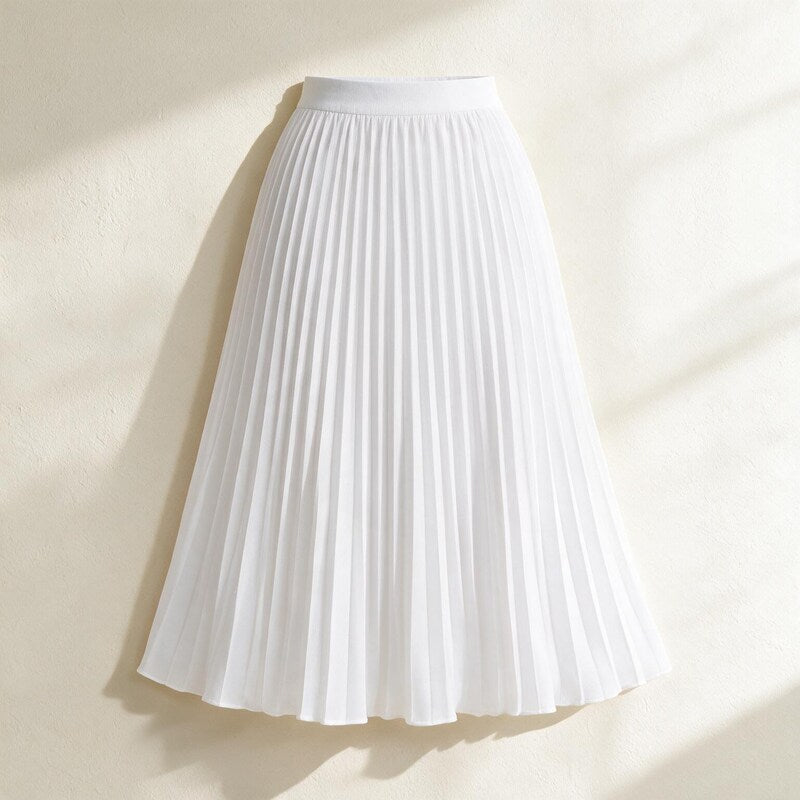 Lucy Melbourne pleated midi skirt in White – front view, ghost mannequin