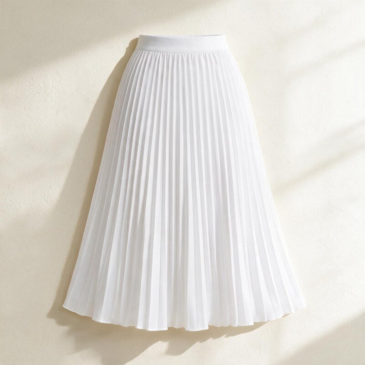 Lucy Melbourne pleated midi skirt in White – front view, ghost mannequin