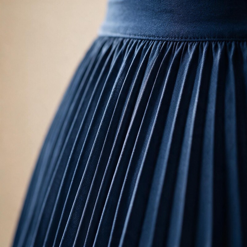 Lucy Melbourne pleated midi skirt in Navy – close-up detail of waistband and pleats